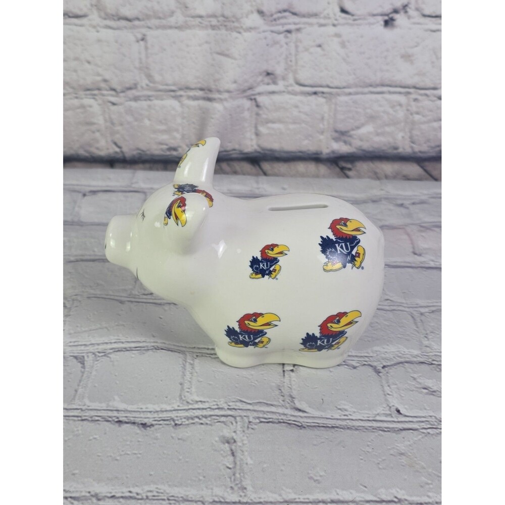 Vintage Ceramic KU Kansas Jayhawks Piggy Bank Pig NL